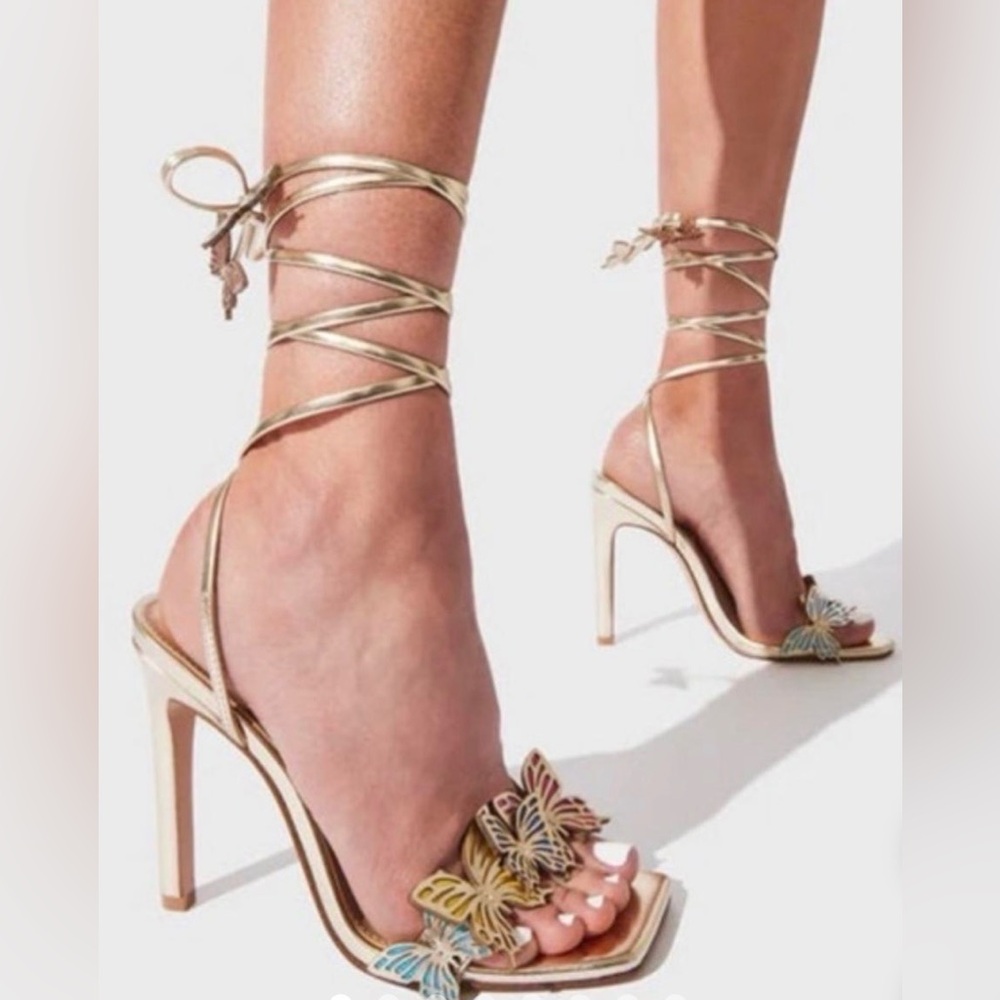 Steve Madden Utopia Gold Butterfly Lace-Up Stiletto Sandals Sz 9 Pre-Owned